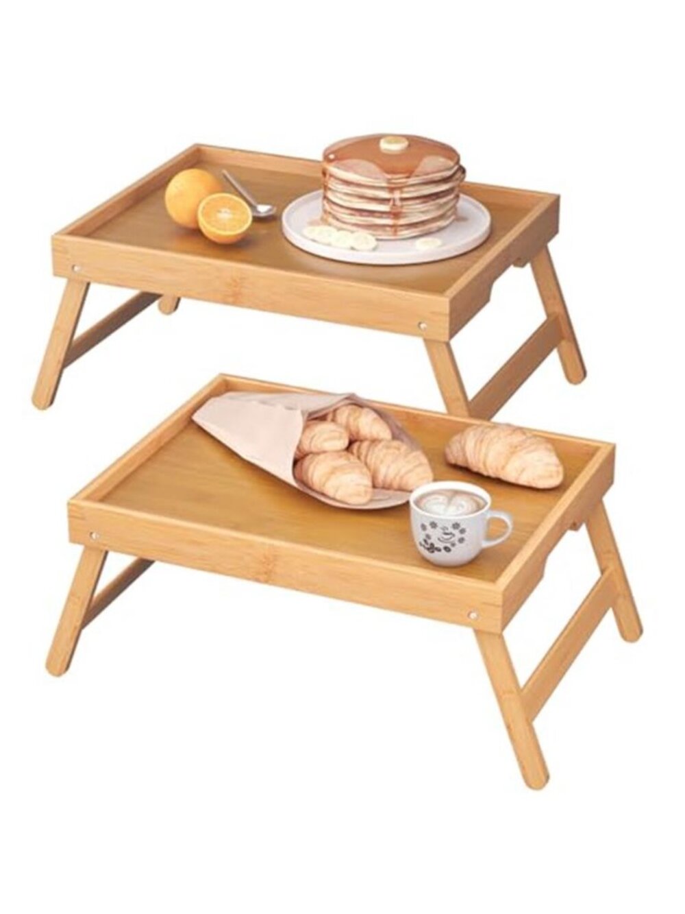 2 Pack Bamboo Bed Tray Table with Folding Legs,Breakfast Trays,Serving Tray